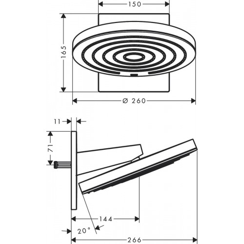 чертеж Верхний душ Hansgrohe Pulsify 260 1jet 24140000