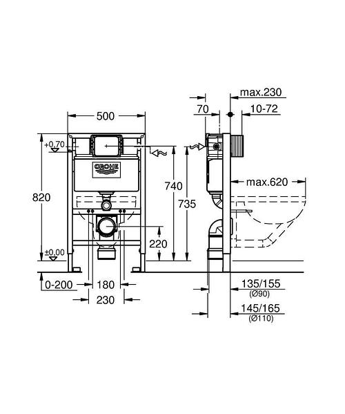 техническая схема Инсталляция для унитаза Grohe Rapid SL 38948000