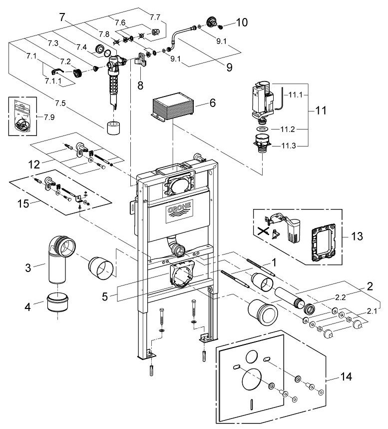 Инсталляция для унитаза Grohe Rapid SL 38948000 техническая схема 2