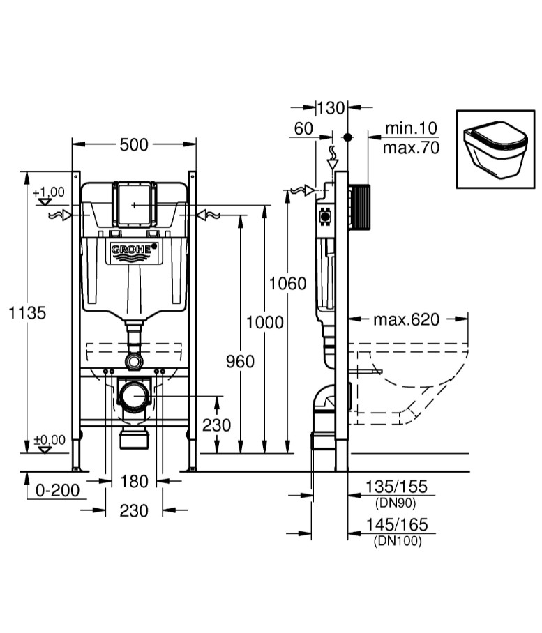 чертеж Инсталляция для унитаза с клавишей GROHE RAPID SL 38840000