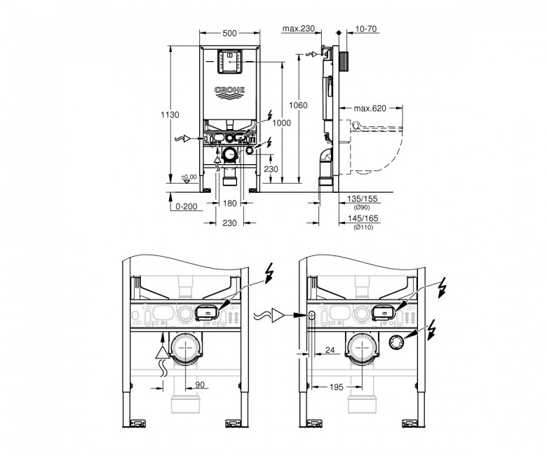 чертеж Инсталляция для унитаза GROHE RAPID SLX 39598000