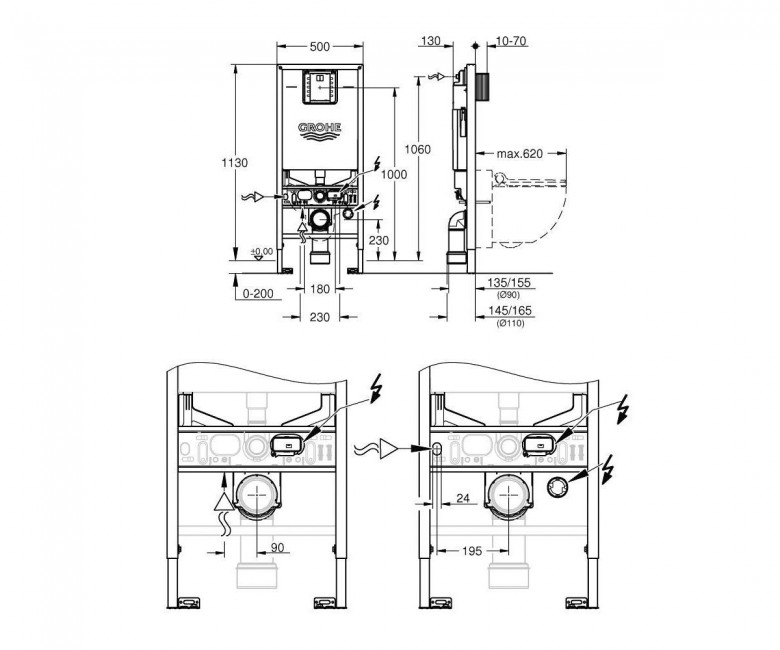чертеж Инсталляция для унитаза GROHE RAPID SLX 39596000