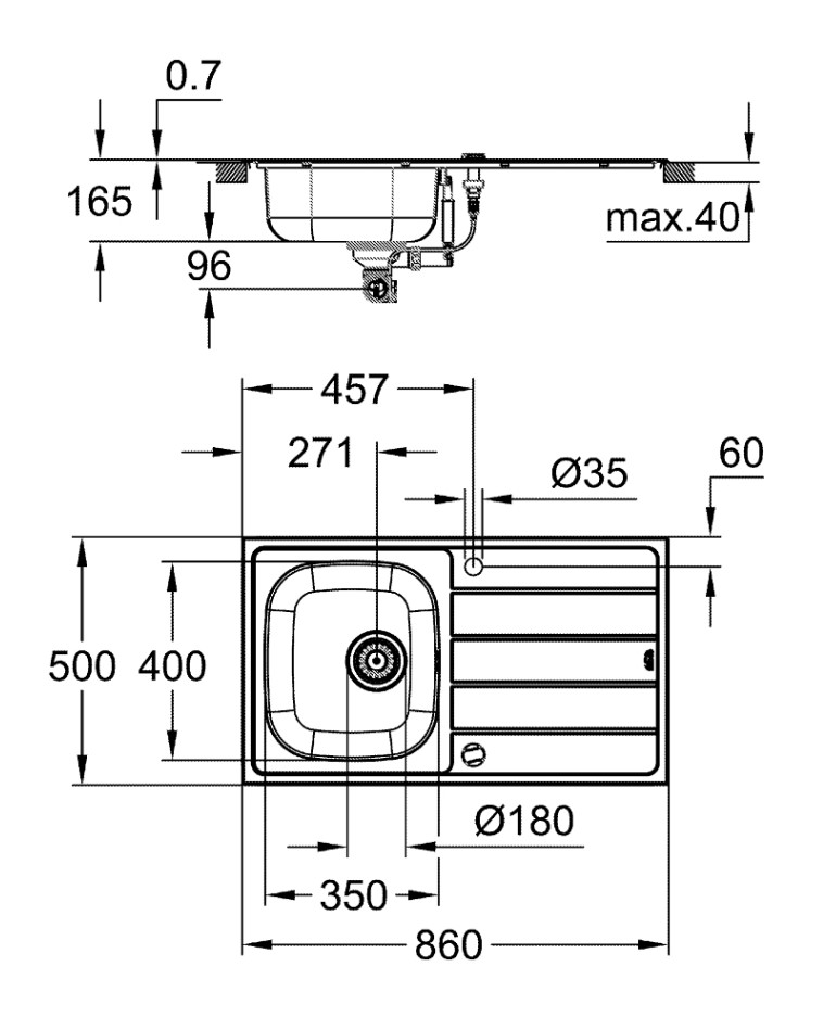 Кухонна мийка + кухонний змішувач Grohe Eurosmart 31565SD1 технічна схема 3