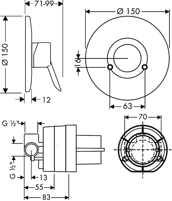 техническая схема Набор для гигиенического душа Hansgrohe Focus S 31764001