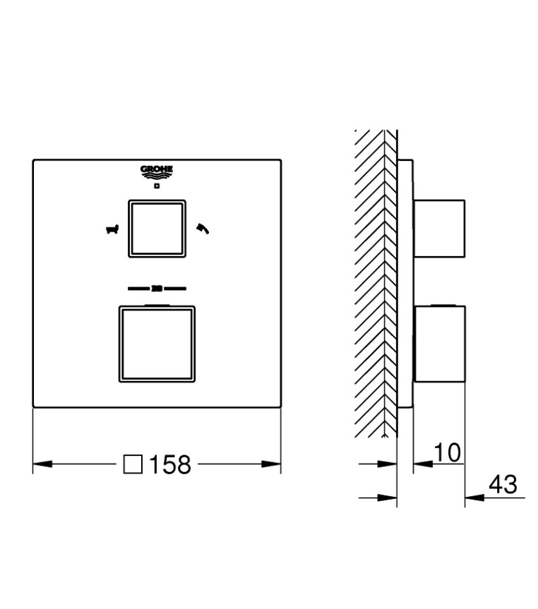 технічна схема Термостат для ванни Grohe Grohtherm Cube 24155000