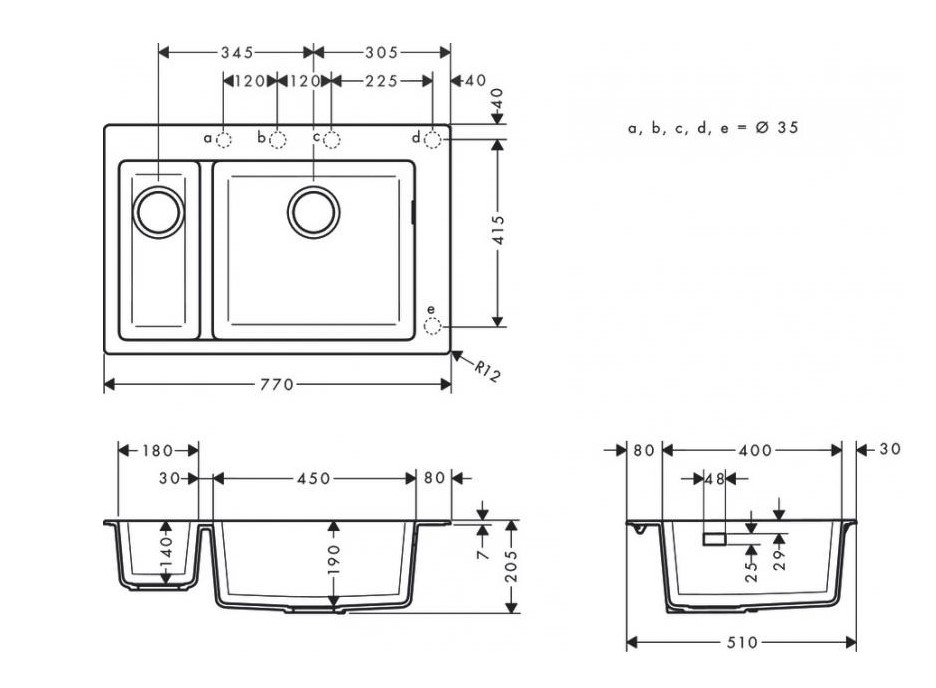 чертеж Мойка для кухни hansgrohe S51 S510-F635, бетон 43315380