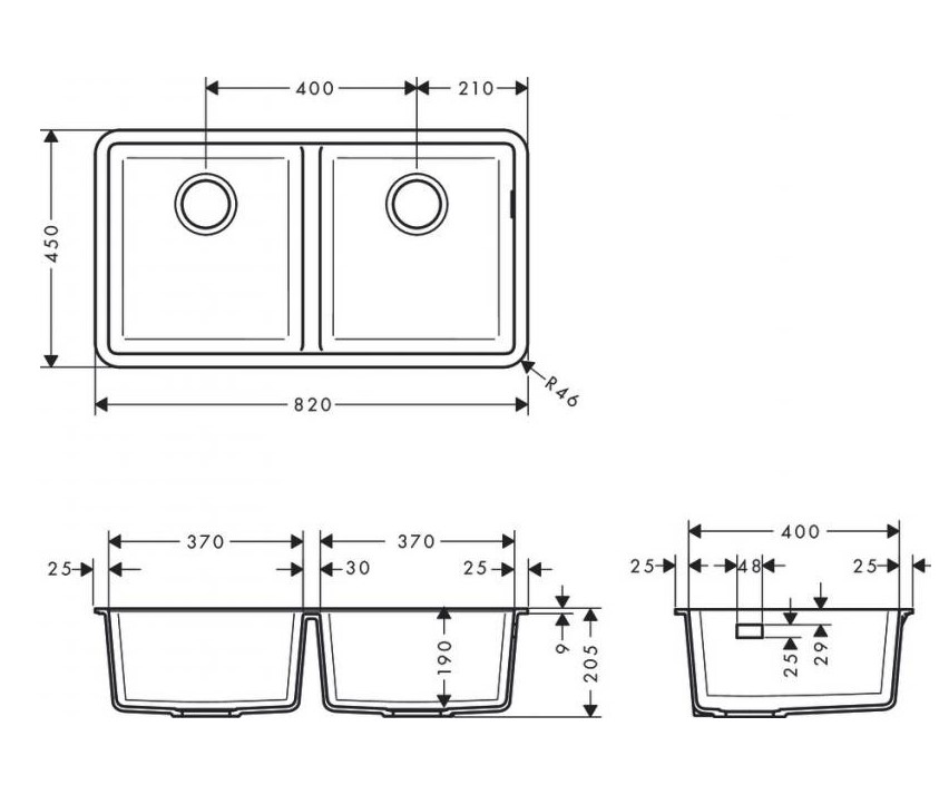 чертеж Мойка для кухни hansgrohe S51 S510-U770, 43434170