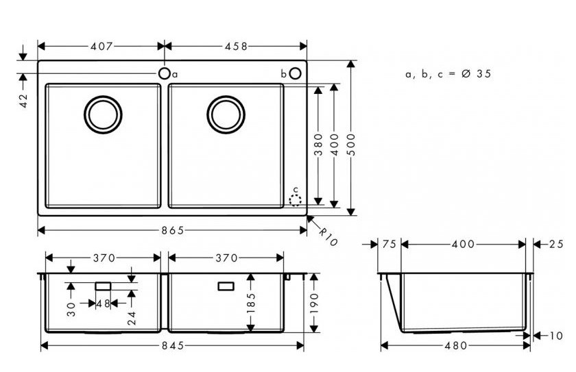 чертеж Мойка для кухни hansgrohe S71 S712-F765, 43311800