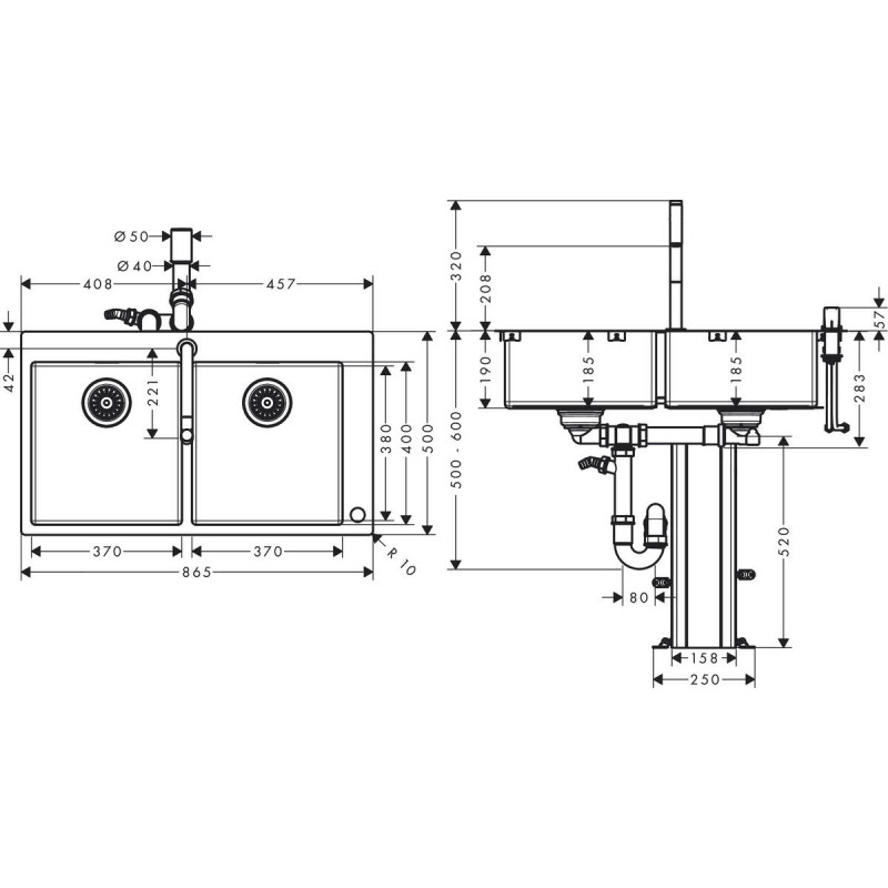 чертеж Кухонный комплект Hansgrohe C71 C71-F765-10, 43203000