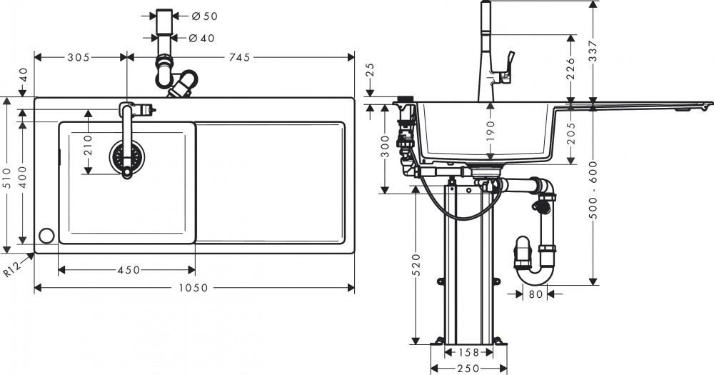 чертеж Кухонный комплект Hansgrohe C51 C51-F450-11, 43227000