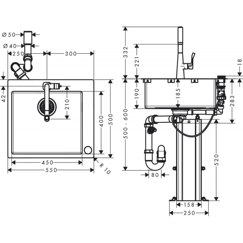 чертеж Кухонный комплект Hansgrohe C71-F450-01, 43207800