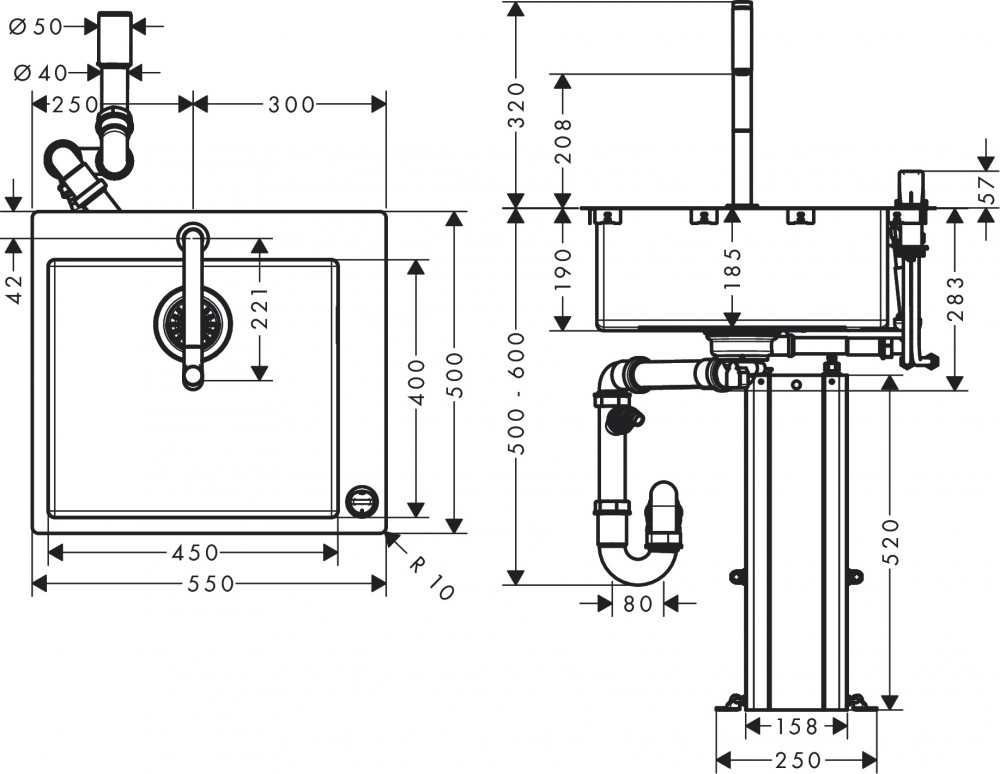 чертеж Кухонный комплект Hansgrohe C71-F450-06, 43201800