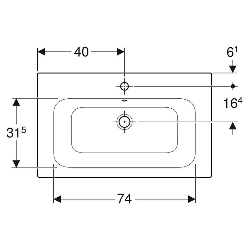 чертеж Встраиваемый умывальник Geberit Selnova Square 500.995.00.1