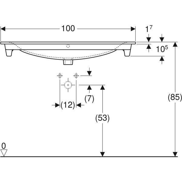 чертеж Встраиваемый умывальник Geberit Selnova Square 500.997.00.1
