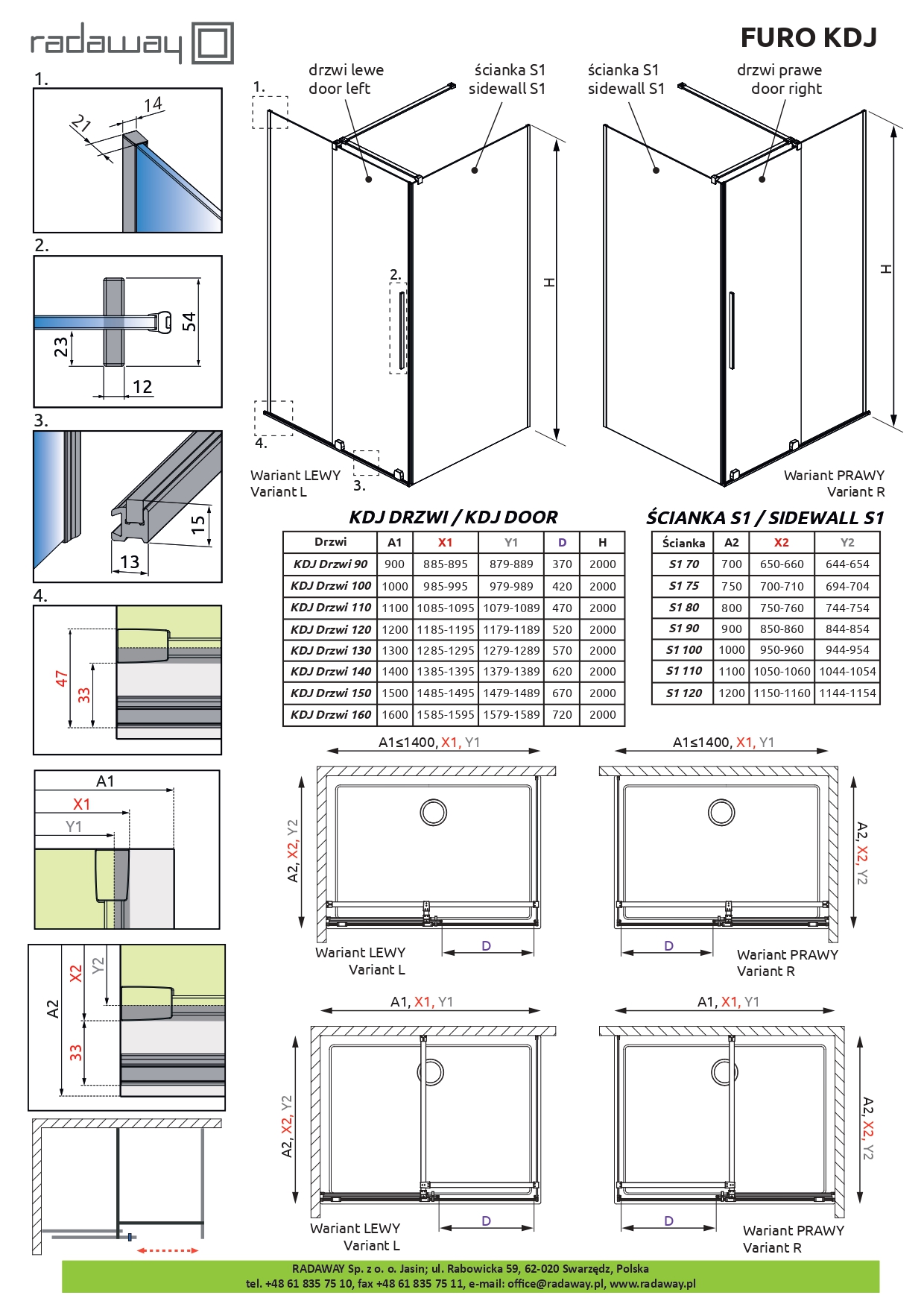 чертеж Душевая кабина Radaway Furo Gold KDJ 10104472-09-01L, 10110430-01-01
