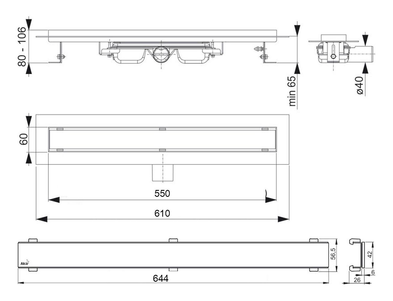 чертеж Дренажная система Alcaplast APZ106-550