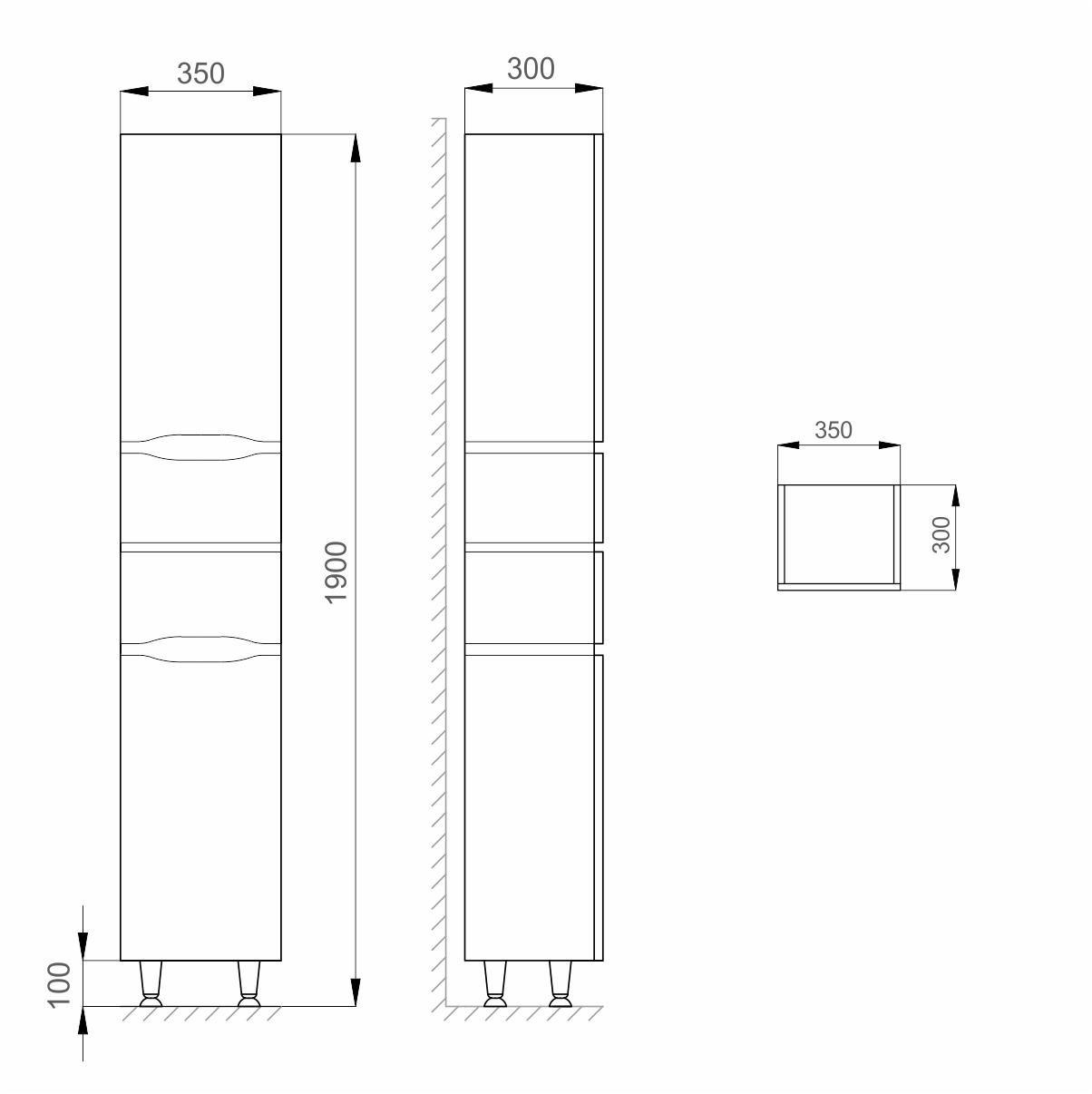 креслення Пенал Sanwerk Alessa підлоговий правобічний з кошиком для білизни венге 35 см MV0000134