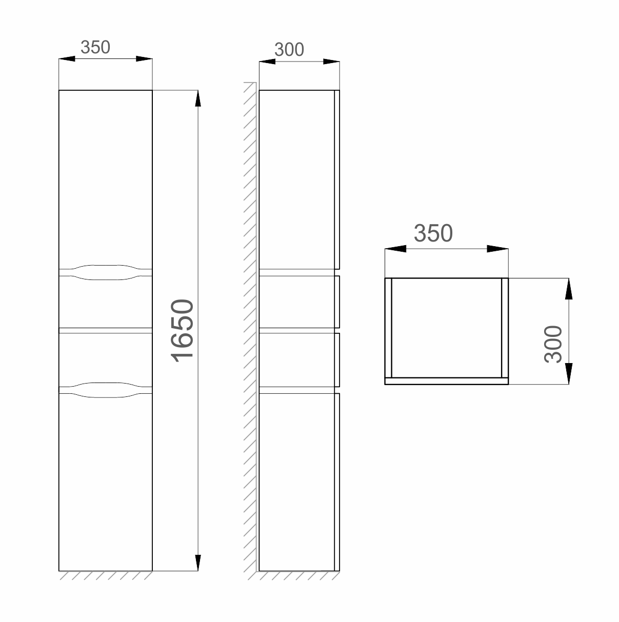 чертеж Пенал Sanwerk Alessa Air Slim подвесной левосторонний с корзиной для белья белый 35 см MV0000373
