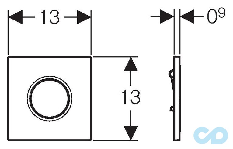 технічна схема Кнопка змиву для пісуара Geberit Sigma10 116.011.46.5