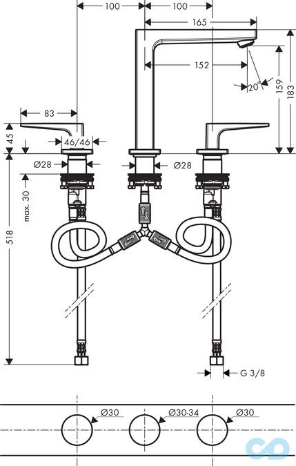 розмір змішувач для раковини hansgrohe metropol 74515000