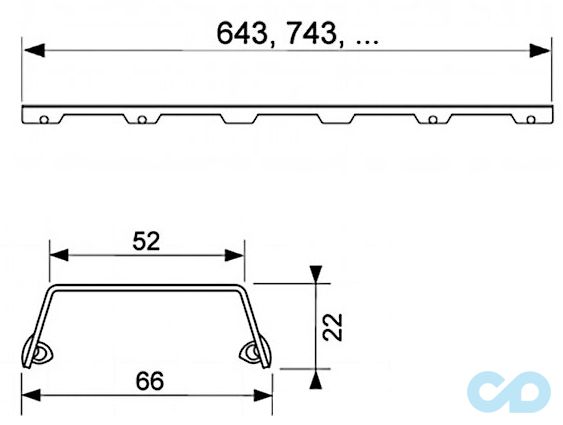 чертеж Решётка канала TECEdrainline steel II 601282
