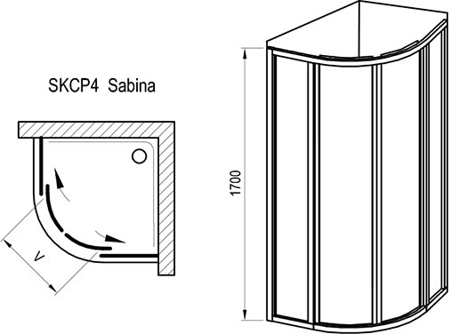 чертеж Душевая кабина Ravak Supernova SKCP4-80 Sabina белый pearl 31144V10011