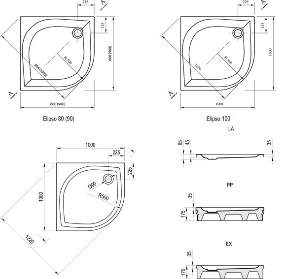 чертеж Душевой поддон Ravak ELIPSO-80 LA A224401210