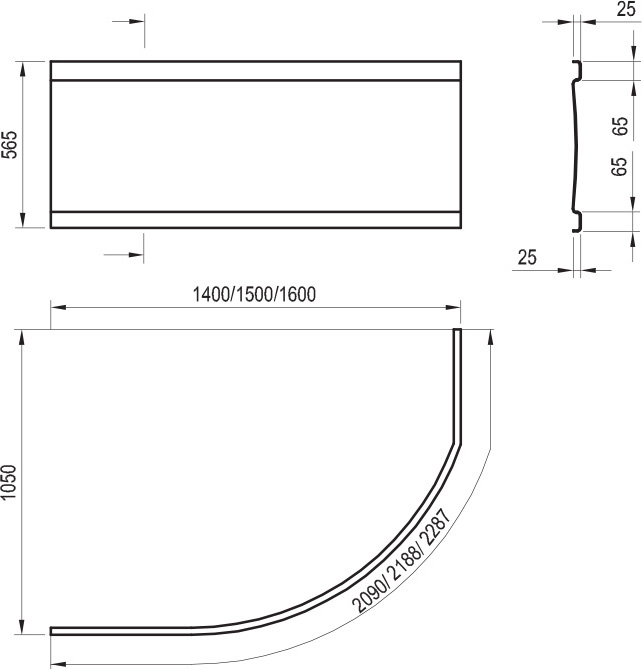 чертеж Панель для ванны Ravak Rosa фронтальная 140 CZH1000A00