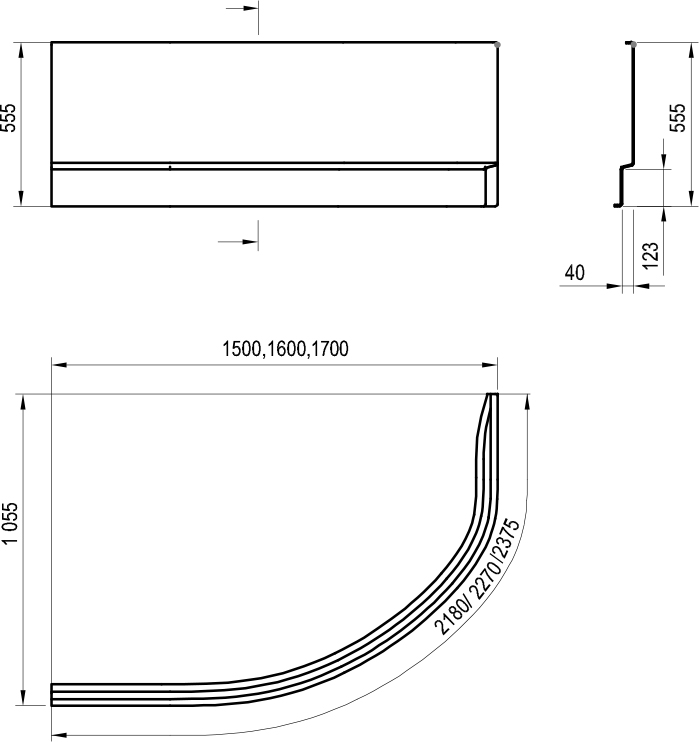 чертеж Панель для ванны Ravak Rosa II левая 150 CZK1200AN0