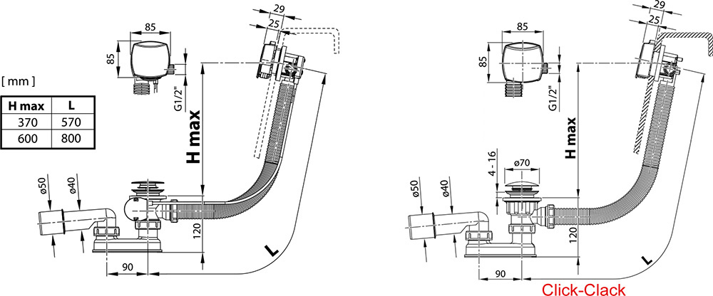 чертеж Сифон для ванны с заполнением переливом Ravak X01438