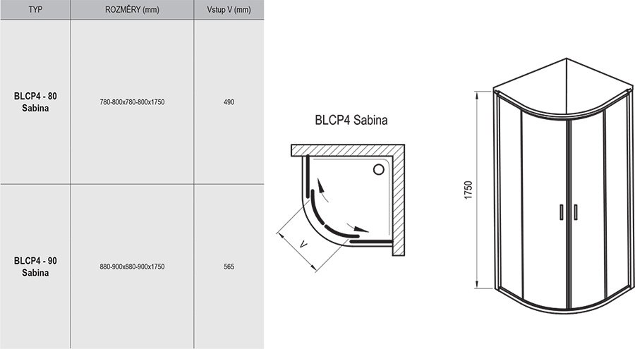 чертеж Душевая кабина Ravak Blix BLCP4-80 белый transparent 3B240140Z1