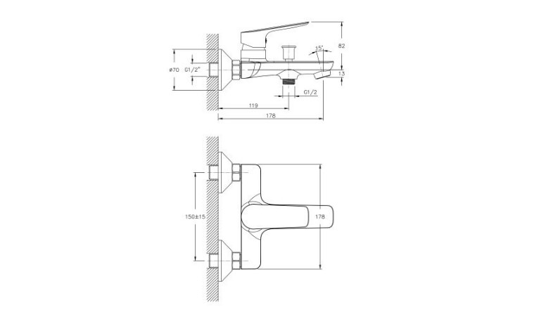 Набір змішувачів для ванни Imprese kit30094 технічна схема 2
