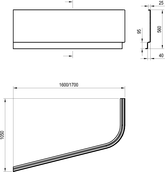 чертеж Панель для ванны фронтальная Ravak Chrome 160x105 L CZA5100A00
