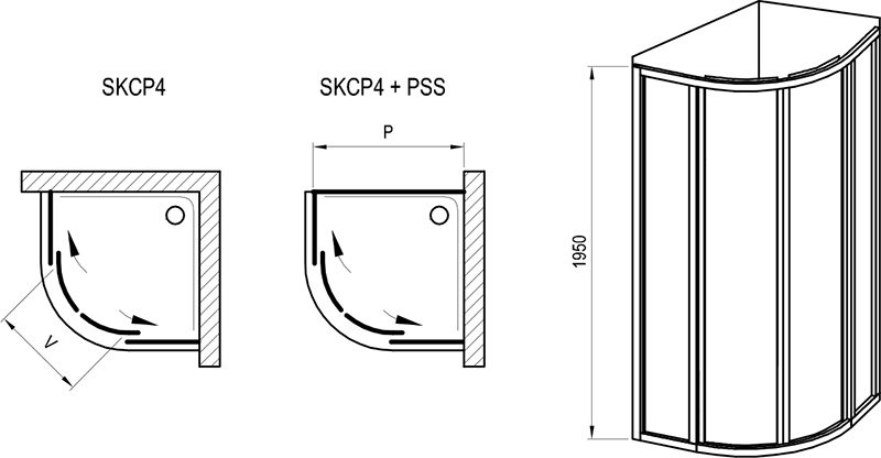 чертеж Душевой уголок Ravak Supernova SKCP4-80 195 черный pearl 3114O30211