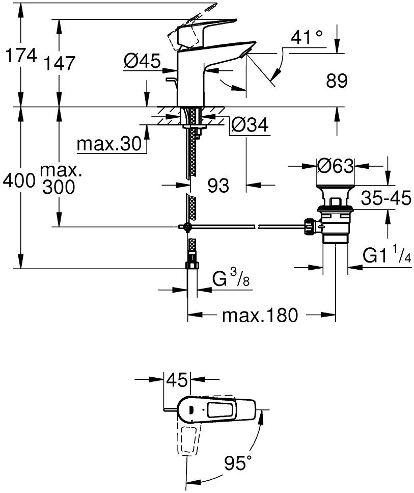техническая схема Набор смесителей Grohe BauLoop S 123263SE