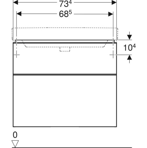 технічна схема Тумба з раковиною SMYLE Square  73,4*61,7*47 з 2-ма шухлядами, білий глянець 500.353.00.1+500.249.01.1
