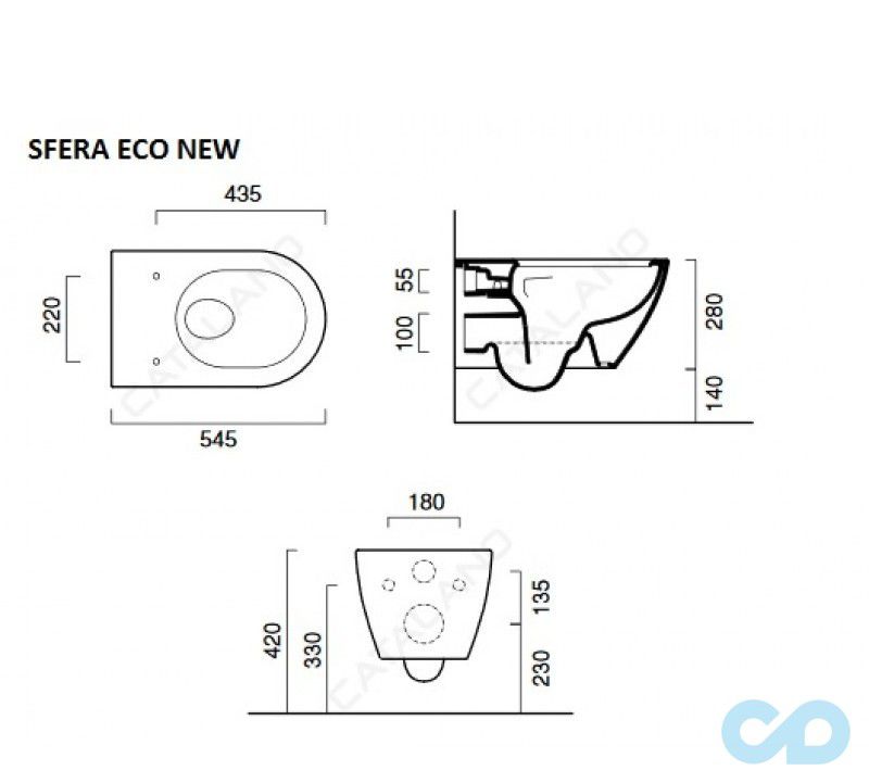 чертеж Унитаз подвесной Catalano Sfera Eco 1VSF54RECO00