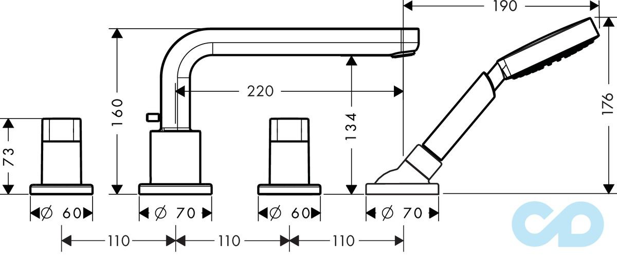 розмір змішувач для ванни hansgrohe metris s 31447000