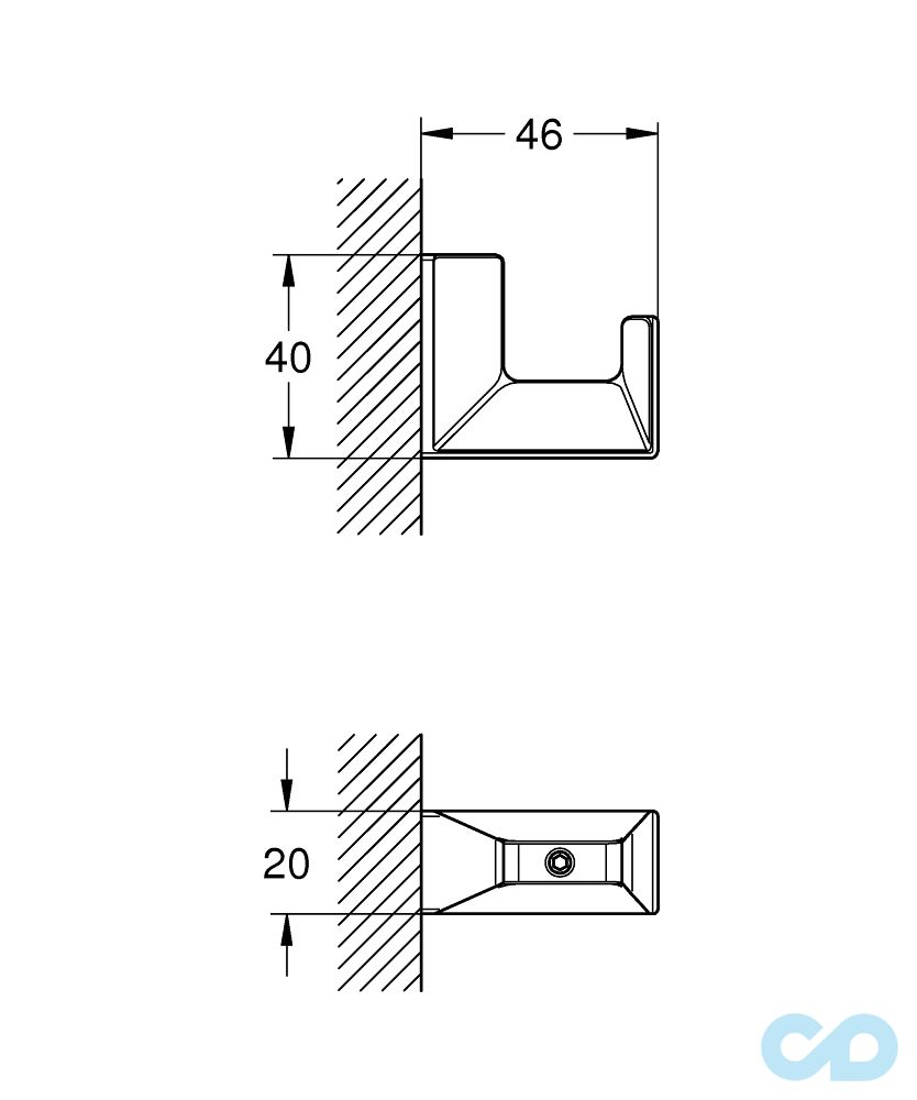 чертеж Крючок для банного халата Grohe Selection Cube 40782000