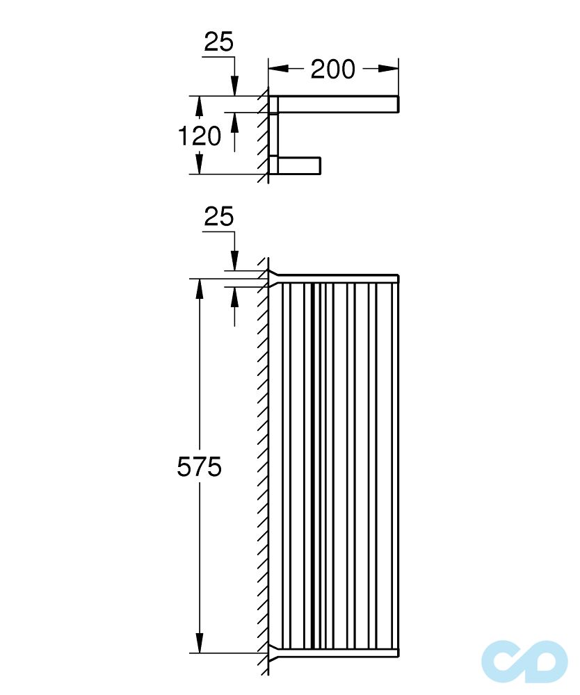 чертеж Полка для полотенец Grohe Selection Cube 40804000