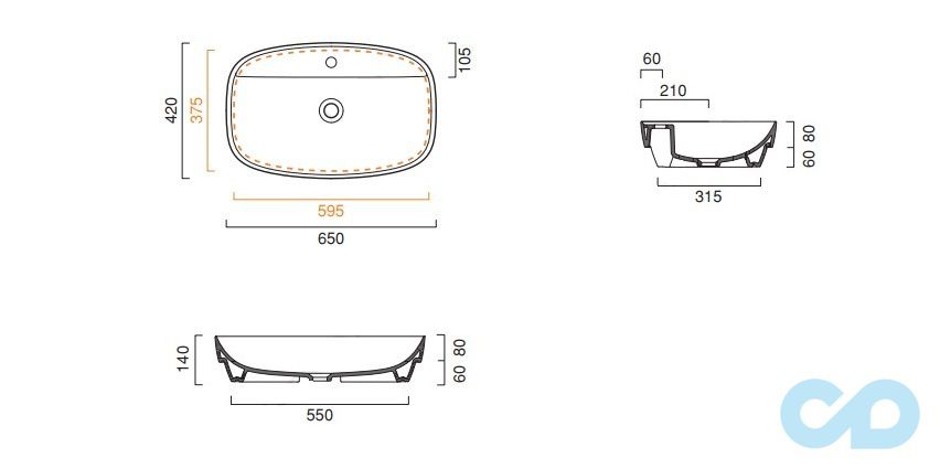 размеры раковина накладная catalano colori 165grlxas