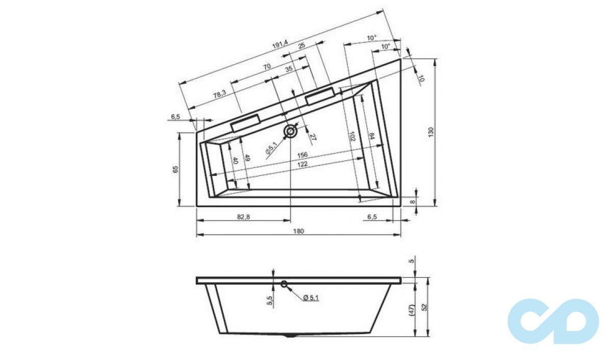 размеры ванна riho doppio 180х130 r ba90