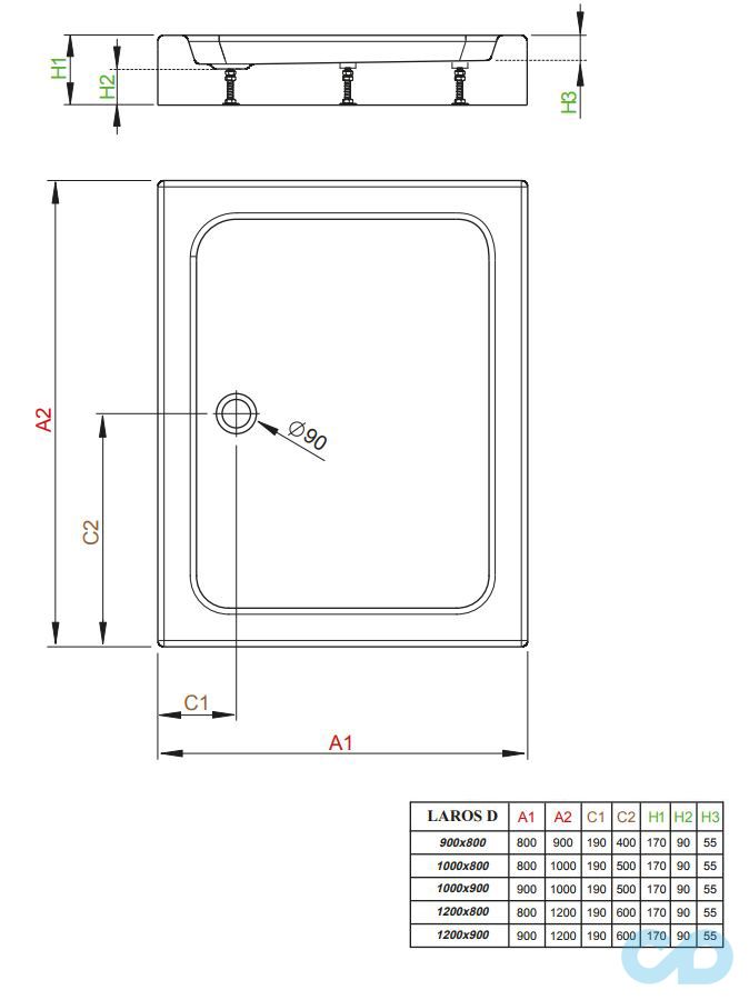 креслення Піддон Radaway Laros D 100 x 90 (SLD91017-01