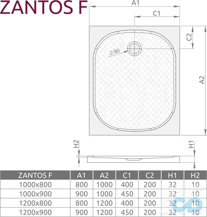 креслення Піддон Radaway Zantos F 120 x 80 (M3ZNF1280-06