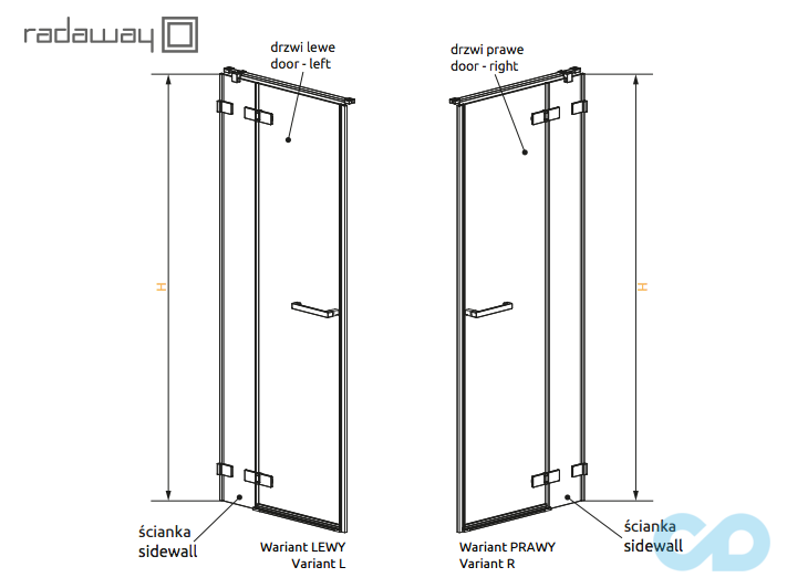 технічна схема Душові двері Radaway Arta DWJ II 386441-03-01R, 386011-03-01R