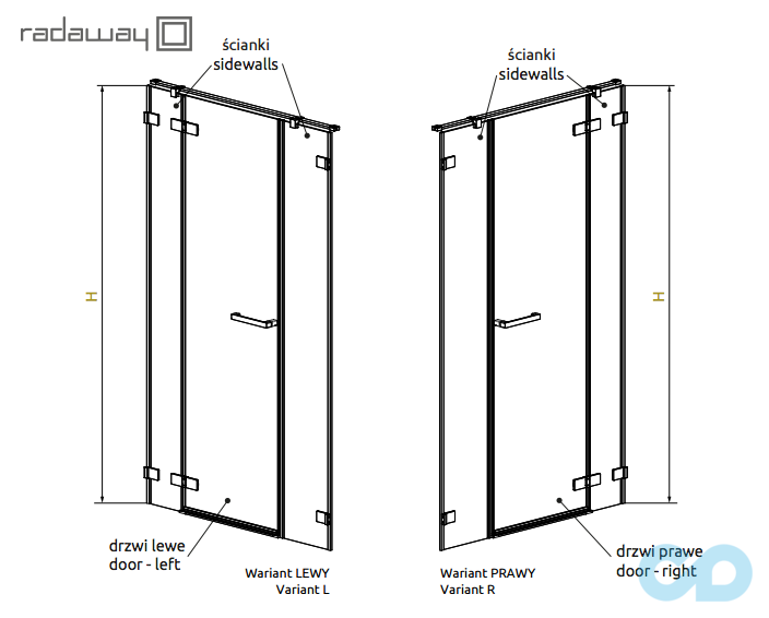 техническая схема Душевая дверь Radaway Arta DWJS 130 левая 386455-03-01L, 386122-03-01L