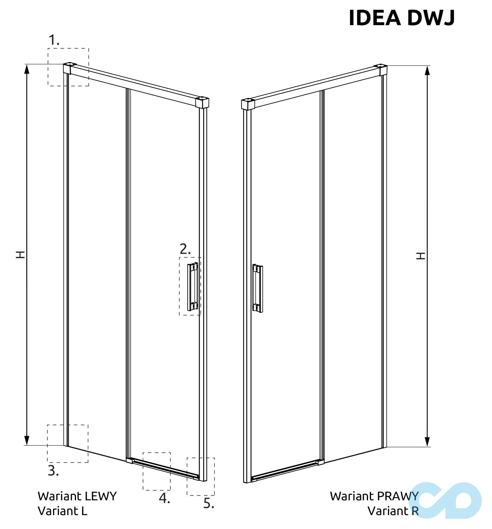 технічна схема Душові двері Radaway Idea DWJ 100 ліва 387014-01-01L