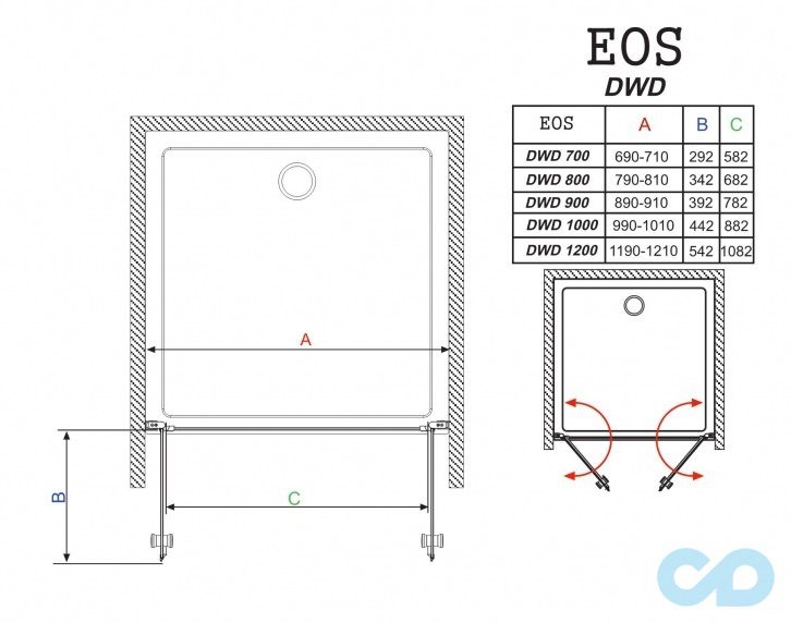 креслення Душові двері Radaway Eos DWD 80 арт. 37713-01-01N