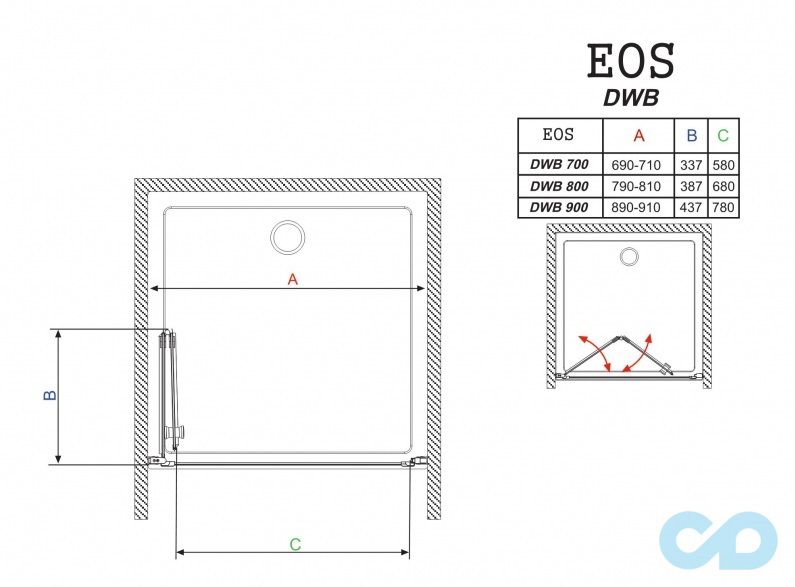 чертеж Душевая дверь Radaway Eos DWB 80 левая 37813-01-12NL (инмато)
