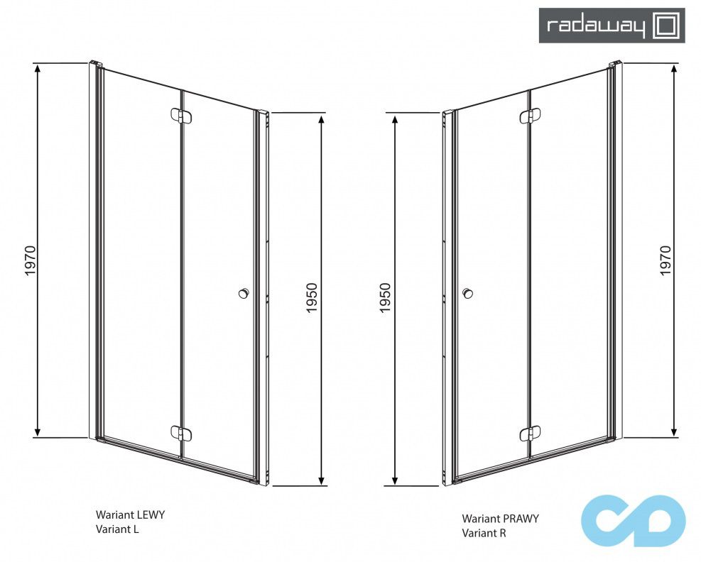 технічна схема Душові двері Radaway Eos DWB 80 права 37813-01-01NR